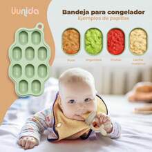 uunida baby Mordedera para Bebe – Chupon para Frutas y Papilla Congelada – Set de Alimentación Complementaria Bebe de Silicona Libre de BPA - Bandeja para Congelar Leche Materna (Azul + Verde) - Azul + Verde - Ver 4