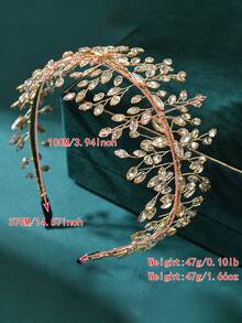 1pc Luxury Handmade Fully Rhinestoned Headband, Suitable For Women, Bridal, Wedding, Party, Photography, Holiday Gift - Champagne - View 4