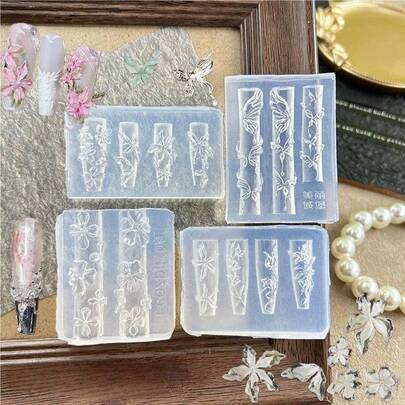 High Transparency Nail Art Mold, 3D Fantasy Ice Flower, Soft Silicone Carving Mold, Suitable For Nail Salon DIY Decoration, Also Can Be Used For Home DIY
