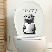 1/2个趣味马桶贴纸，可爱水獭浣熊图案，幽默标语，适用于浴室、洗手间，可移除贴纸，卫生间装饰，马桶座圈盖贴花，家居装饰 - 浣熊水懶 - 查看 5
