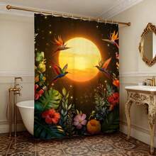 Rèm tắm Golden Sun Hummingbird Paradise, họa tiết chim ruồi rực rỡ với hoa thiên đường trên nền hoàng hôn lung linh, chất liệu polyester chống thấm nước, nhanh khô, kèm móc treo, trang trí phòng tắm chủ đề nhiệt đới độc đáo, quà tặng trang trí phòng tắm phong cách thiên nhiên ấn tượng. - màu vàng - Xem 2
