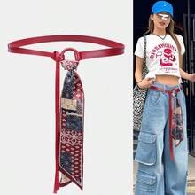 Red Silk Scarf Waist Belt Accessory, Punk Retro American Style Decoration For Jeans - Multicolor - View 8