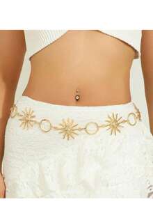 Plus Size Bohemian Vintage Floral Waist Chain - Gold - View 3