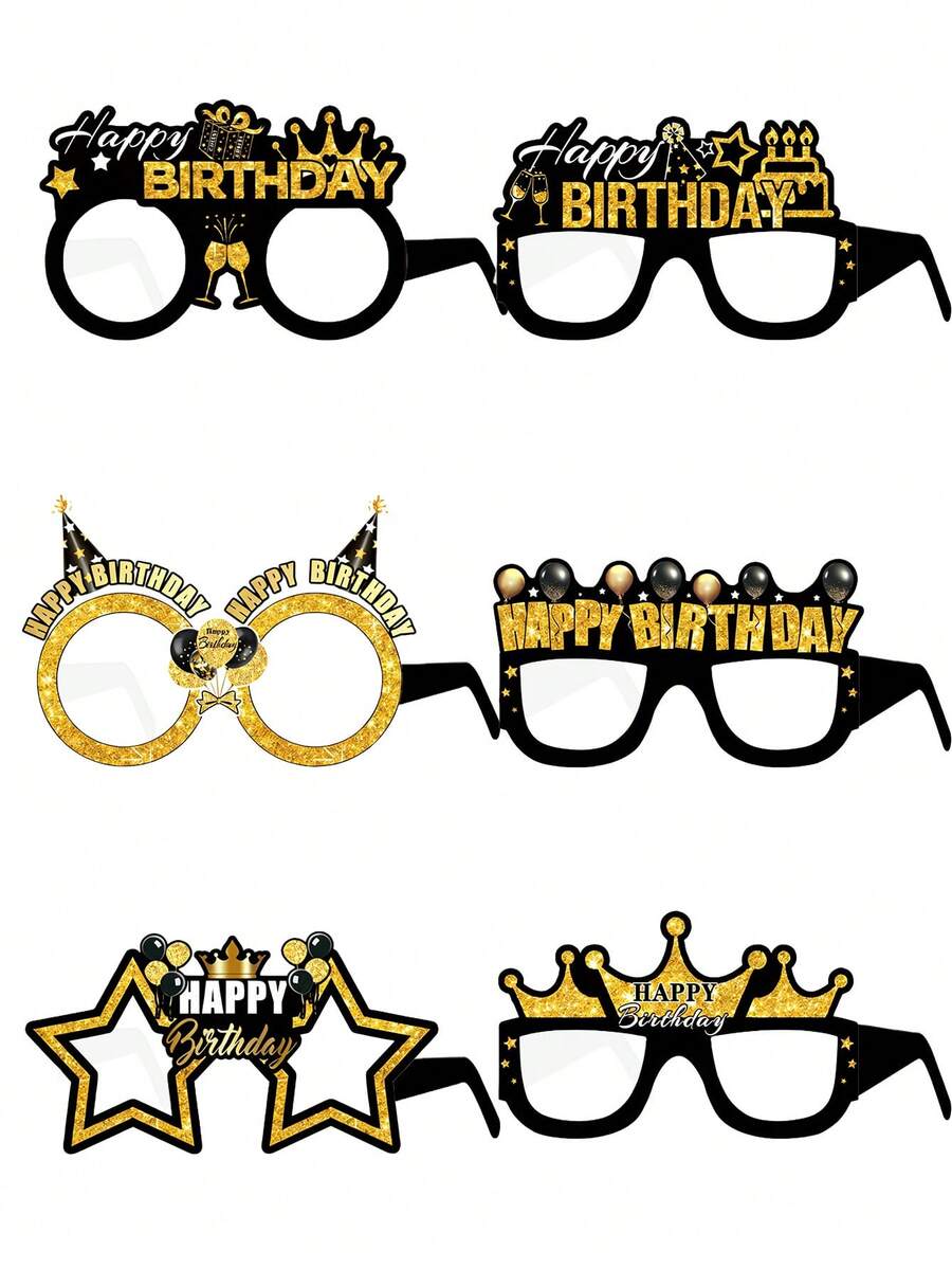 12pcs Black & Gold Birthday Party Glasses, Suitable As Birthday Photo Props, Unique Birthday Party Perfect Gift - Party Glasses - View 1