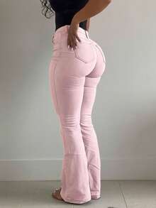NVFelix 2026 New High-Waisted Flare Leg Jeans For Women, Lightweight Fabric With Slight Stretch, Pockets Design, Suitable For Casual, Vacation Wear In Spring/Summer, Color: Pink - Pink - View 5