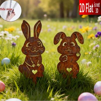 2件套户外亚克力花园插牌，可爱复活节兔子花园标记，乡村风花盆装饰，节日风格装饰艺术品，创意设计，适用于家居、别墅、草坪和花园装饰，2D