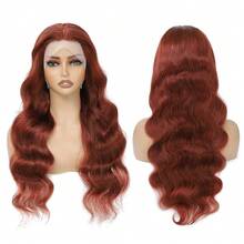 bling hair Perruque lace front brun-roux 13x6 13x4 ondulée, en cheveux humains naturels, pré-épilée avec baby hairs, couleur 33#, teinte rouge, densité 180 pour femme - S33 - Voir 7