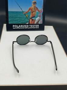 1 Pair Men's Metal Round Faux Wood Grain Temple Fashion Glasses - Black - View 5