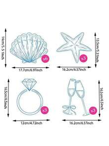 一套“海岸最后的祝酒”横幅，蓝色沙滩新娘或单身派对装饰，贝壳、香槟杯、结婚戒指形状的纸质沙滩贝壳派对横幅，海洋派对装饰，天然贝壳、海星、海螺主题纸板横幅，适合夏季沿海沙滩海洋主题生日派对、婴儿派对用品 - 多色 - 查看 2