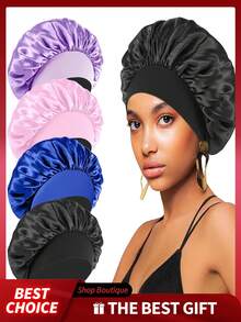 1件装丝绸睡帽套装 - 柔软弹力缎面睡帽（黑色和金色），温和的睡帽，保护头发并控制毛躁。 - 均碼 - 查看 7