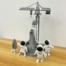 Spaceship + 3 Astronauts Launchable Rocket Center, Science Experiment Learning Cognitive Educational Aerospace Knowledge, Astronaut Model, Children Christmas Gift Toy - White - View 2