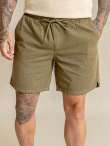 Men's Bermuda Shorts In Twill With Linen And Drawstring - Verde - Ver 1