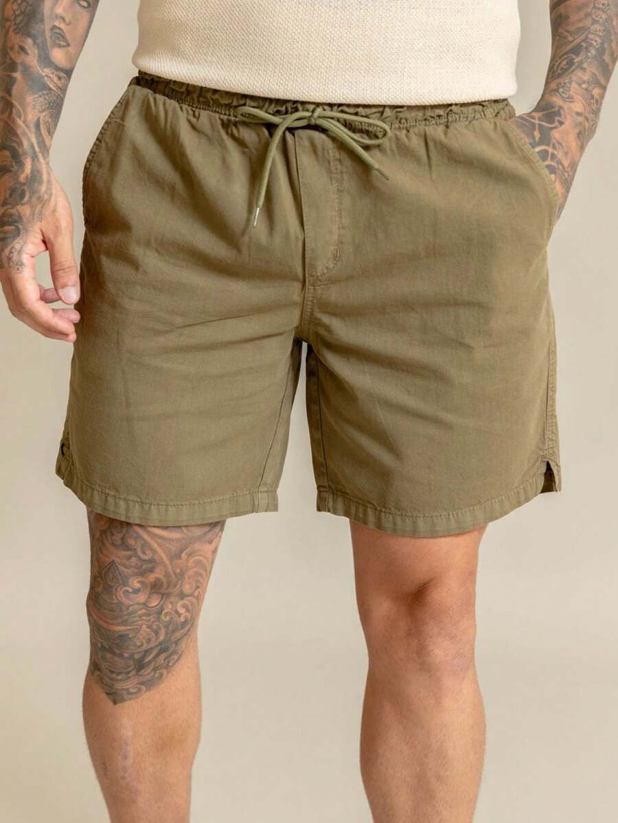 Men's Bermuda Shorts In Twill With Linen And Drawstring - Verde - Ver 1