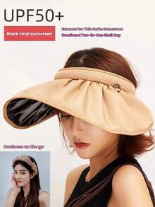 1顶女士时尚休闲黑色可折叠遮阳帽，多功能头带设计，适合日常出行、旅行、海滩、度假，提供紫外线防护，必备遮阳帽 - 彩色 - 查看 3