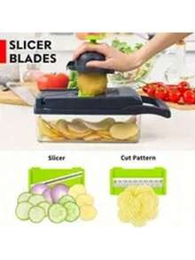 多功能蔬菜切碎器、水果切片器、手动食物刨丝器、蔬菜切片器、洋葱研磨器、土豆刨丝器、厨房小工具、宿舍必备、厨房用品 - 彩色 - 查看 3