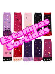 Kit Meia Dedinhos Feminina Fofa Estampas Divertidas Gatinho Animais Juvenil e Adulto - 1 Par Imprimir Saída - Visão 5