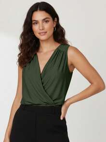Stylish Crossover Tank Top In Supplex - Army Green - View 1