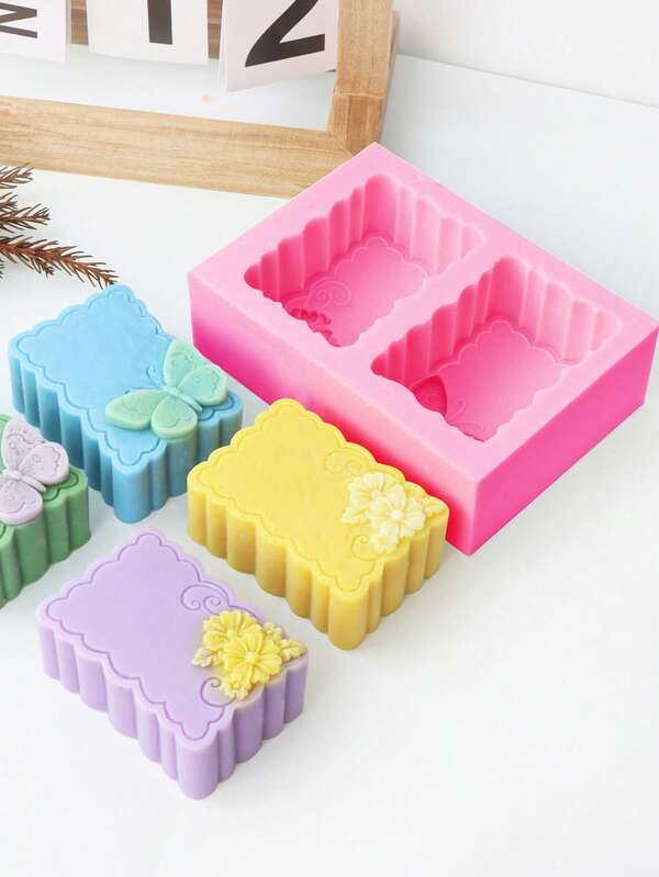 1pc Square Dual-Hole Flower & Butterfly Silicone Mold For DIY