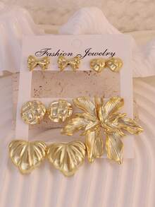 Women's New Fashion Minimalist Personalized Butterfly, Heart, Petal, Shell Delicate Earrings - Gold - View 2