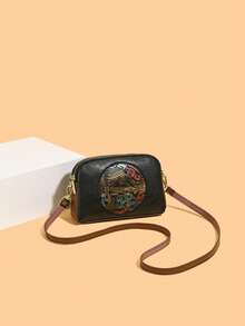 2026新款复古中式西式单肩包 女士时尚中年妈妈包 多层大容量纹理斜挎包 - 黑色 - 查看 12