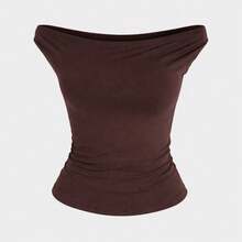 Women's Off-Shoulder Blouse, Blogger Style - Premium Supplex With Double Lining - Rust Brown - View 3