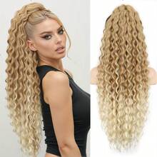 Claw Ponytail Extensions Hair Ombre Blonde Black Color 26 Inch Long Water Wave Yaki Hair Heat Resistant Fiber Synthetic Hairpiece For Women Girls Party Daily Use - Multicolor - View 8