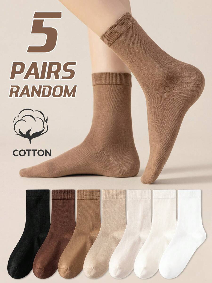 5 đôi tất nữ mùa xuân, hè, thu, kháng khuẩn, thấm hút mồ hôi, khử mùi, thoải mái, hương tinh dầu, màu trơn, dài đến bắp chân, thích hợp cho cả bốn mùa. - Nhiều màu - Xem 1