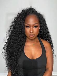 水波纹半头假发，真人发丝，150%密度，带抽绳 - 新手友好，打造自然外观，无需头带 - Natural Black - 查看 1