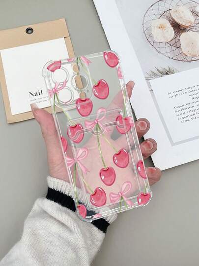 UV Printed Butterfly & Cherry Soft TPU Shockproof Phone Case With Card Slot, Fit Compatible With Iphone 16 Pro Max, Galaxy S25 Ultra, 14C, Pixel 7