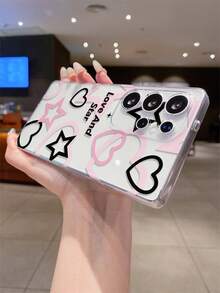 1pc Sweet & Cool Heart & Star Pattern Android Phone Case, Precise Camera Cutout Suitable For Samsung Galaxy S25 Ultra/Galaxy S24 Ultra/S24/S23 Ultra/A56 5G/A55 5G/A52s 5G/A26 5G, Nothing, Pixel, Protective Cover - Clear - View 8