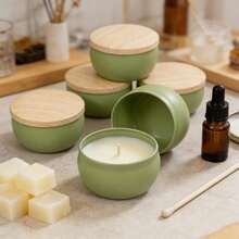 6个绿色空白蜡烛罐，带木盖 - 可重复使用的金属容器，适用于DIY蜡烛制作、家居装饰和小物件收纳 - 多款式 - 查看 8