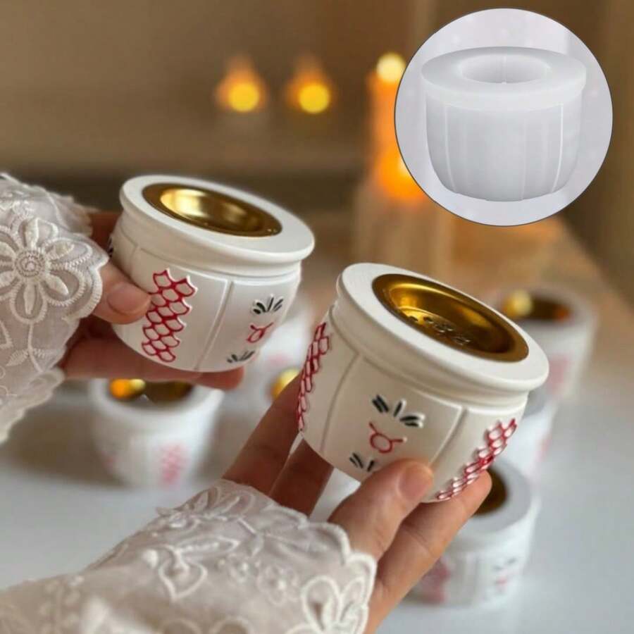 1个DIY粘土模具，阿拉伯符号碗，中东香炉，蜡烛杯，树脂模具，圆形储物碗硅胶模具，适用于DIY手工制作、斋月装饰，可重复使用 - 罐子模具 - 查看 1