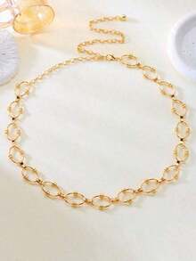 1pc Women's New Ellipse Metal Waist Chain, Fashion Versatile Body Jewelry Accessory Dresses - Gold - 查看 3