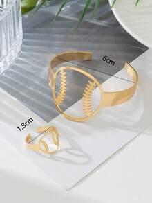 1 Set Jewelry - Hollow Adjustable Football Bangle & 1 Ring Sports Jewelry Set - Yellow Gold - View 6
