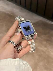 New Luxury Minimalist Pearl Compatible Applewatch Strap Bracelet 40mm/38mm/41mm Series 10/9/8/7/SE Series 6/5/4 Women's Handmade Multi-Layer Wrapped Strap Compatible With Applewatch Strap 3/2/1 Replacement - Silver - View 5