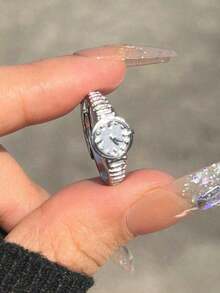 1pc Fashionable Unique Silver Watch Ring, Girls, Women's Decorative Watch Ring, Non-Functional - 銀 - 查看 8