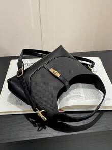 Bolso de diseño de nicho con bloques de color, bolso de hombro cruzado portátil versátil para ir al trabajo, bolso de mano, adecuado para el uso diario y citas casuales - Negro - Ver 8