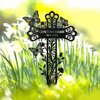 Luxury Butterfly & Floral Memorial Plaque - Decorative Art Style Rust-Resistant Acrylic Material, Cemetery/Memorial Garden Decor, Luxury Tribute Gift For Grieving Families