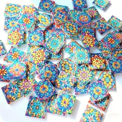 每包150克/5.29盎司，DIY马赛克装饰品，手工DIY装饰，适用于DIY项目、客厅、厨房、浴室、家居装饰、花园装饰、艺术工艺品，色彩丰富，3D立体精美马赛克瓷砖，多种颜色和图案，DIY手工艺品，艺术花卉图案，创意艺术DIY马赛克工艺材料