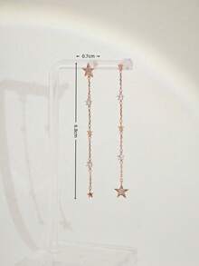 1 Pair Elegant Zirconia Star Shaped Long Tassel Earrings, Suitable For Women - Rose Gold - View 2