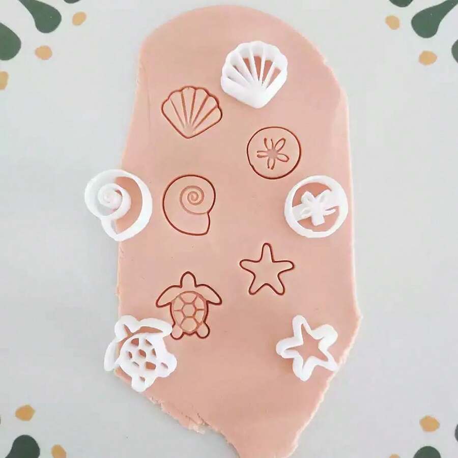 5件套可爱卡通迷你沙滩元素海龟、星星、贝壳形状软陶模具耳环DIY首饰工艺材料 - 白色 - 查看 1