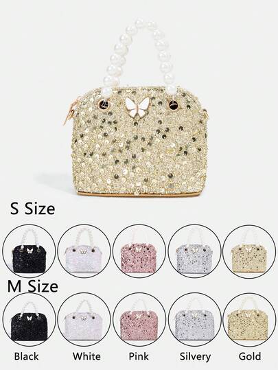 1pc Women's New Fashion Sequin Elegant Handbag, Shell Shaped Bag, High-End Shoulder Crossbody Bag, Butterfly Decor Hardware Pearl Series Bag, Chain Bag, Parent-Child Bag, Wallet, Adjustable Shoulder Strap Tote, Suitable For Daily, Party, Travel, Ideal Gift