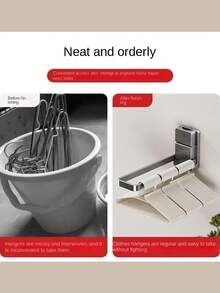 1PC Bathroom Wall Suction Cup Foldable Towel Rack/Hand Towel Holder For Washbasins. Suitable For Storing Towels, Jewelry, Hairbands, And Other Items In The Bathroom. Multi-Functional Foldable Coat Rack/Wall Shelf For Home Use - View 7