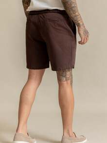 Bermuda Shorts Masculino Sarja com Linho e Cordão - Marrom - Visão 4