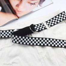 1 pieza Nuevo cinturón de lona de nailon, correa de cintura versátil y de moda con hebilla de doble anillo, cinturón de jeans con estampado de cuadros - A - Ver 13
