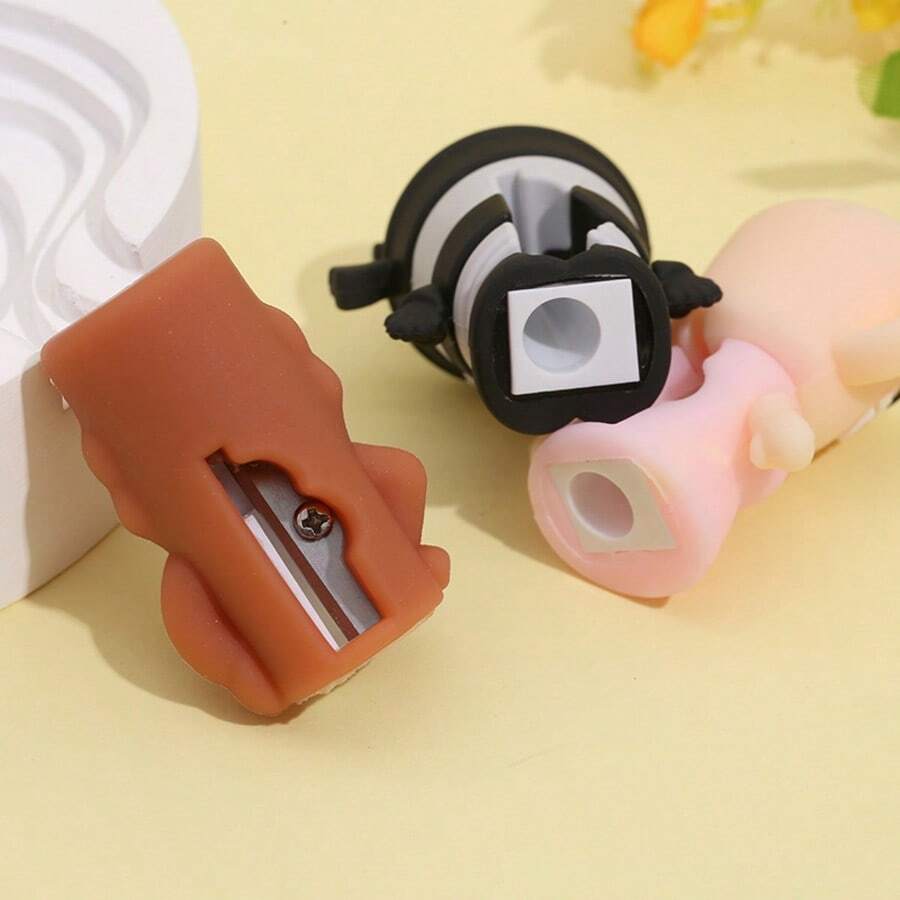 2个卡通PVC软橡胶削笔器，神话生物造型，趣味抽象设计，学生适用 - 彩色 - 查看 1