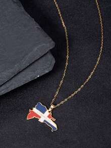 1pc Fashionable Map Pendant Necklace, South America Stainless Steel Drippy Jewelry, Dominican Republic, Puerto Rico, Uruguay, Paraguay, Rica, Ecuador, Panama, Haiti - Yellow Gold - View 18
