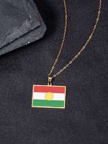 1pc Fashionable Map Pendant Necklace, South America Stainless Steel Drippy Jewelry, Dominican Republic, Puerto Rico, Uruguay, Paraguay, Rica, Ecuador, Panama, Haiti - Yellow Gold - View 19