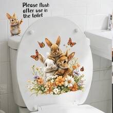 1/3pcs Self-Adhesive Toilet Sticker, Removable Waterproof PVC, Rabbit And Cat Design With Text Design. Perfect For Washing Room. - multicolor - View 11