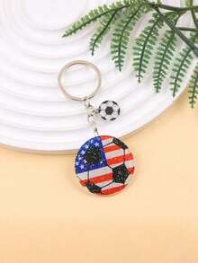 1个亚克力世界杯钥匙扣，带蝴蝶结，心形足球，时尚足球迷配饰，钥匙圈，包包挂饰 - 彩色 - 查看 15